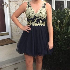 Navy Blue & Gold Homecoming Dress